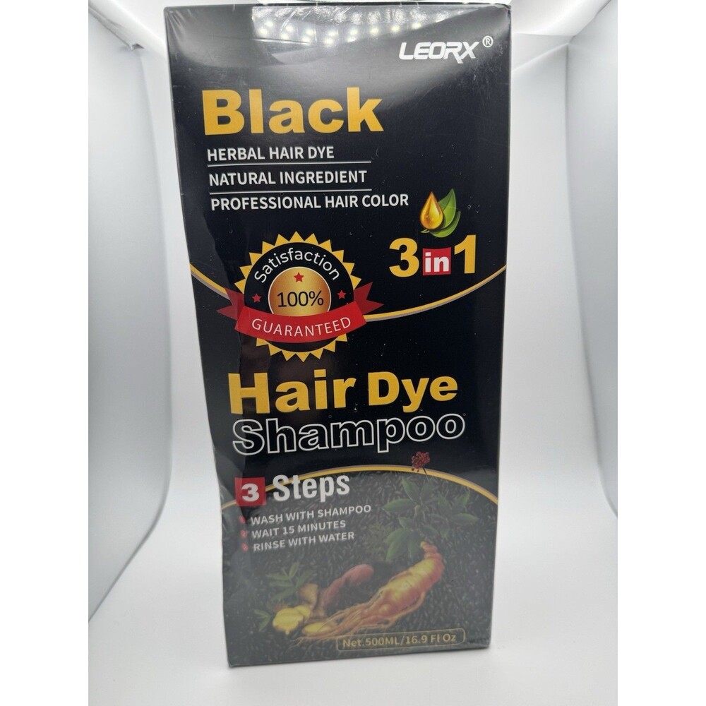 Leorx Black Hair Dye Shampoo 3-in-1 Herbal 500ml